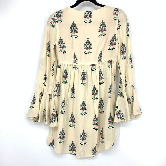 Stone Cold Fox Hamlet Dress Womens Size XS/S Ivory Fleur Print Bell Sleeve Silk - Picture 2 of 7